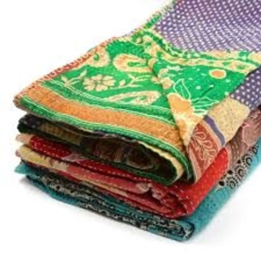 Bohemian Handmade Recycled Kantha Quilt Blanket Throw Patchwork Multi